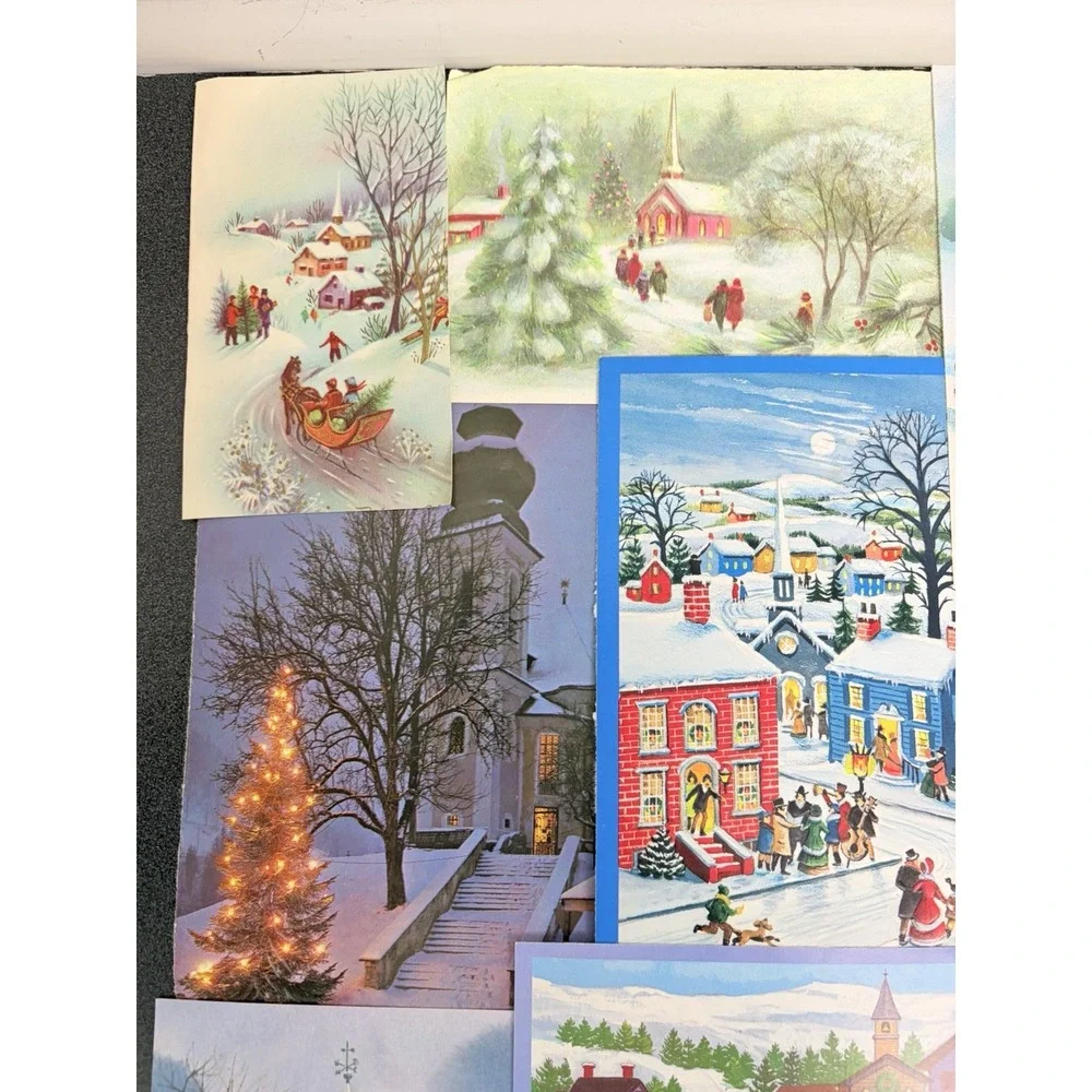 Vintage Christmas Cards Fronts ONLY Churches Cathedrals Scrapbooking Crafts 50+